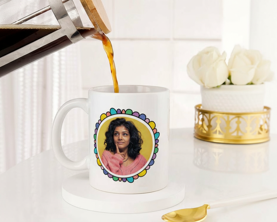 Personalized "Teddy Bear" Scalloped Frame Custom Photo Ceramic Mug