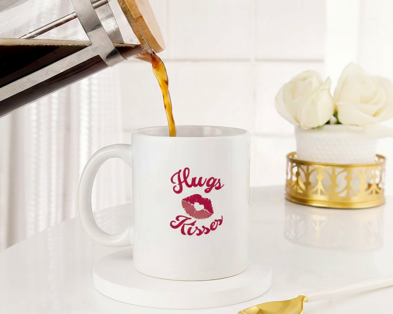 Personalized "Hugs & Kisses" Lip Pattern Ceramic Mug