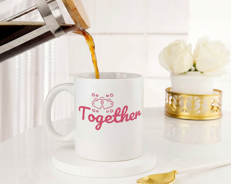 "Together Forever" Interlocking Hearts Ceramic Mug