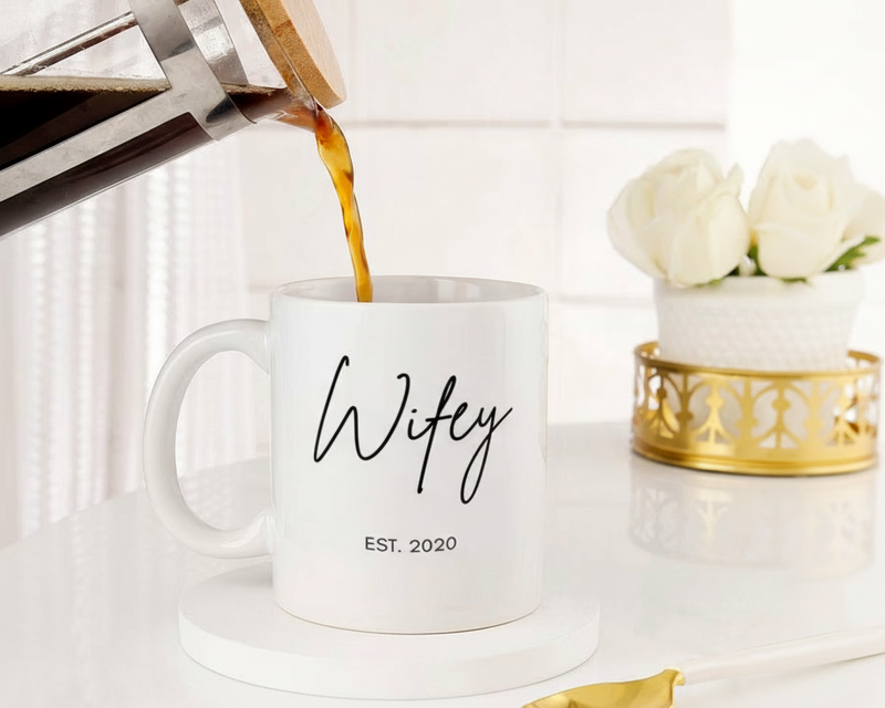 Personalized "Wifey" Custom Photo & Date Ceramic Mug