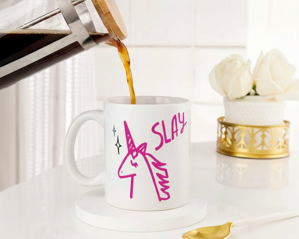 Personalized "Slay" Unicorn Custom Photo Ceramic Mug