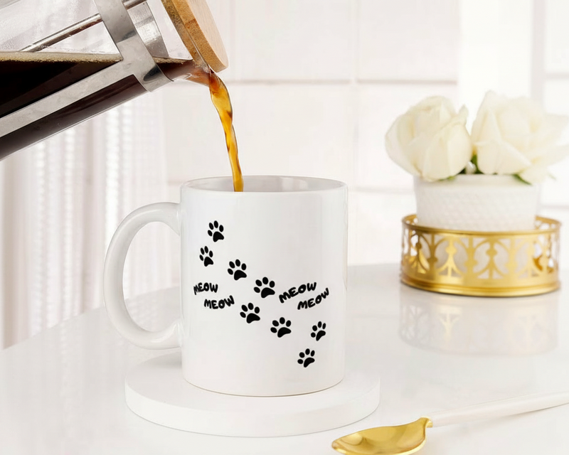 "Ask Me About My Cat" Peeking Feline Ceramic Mug