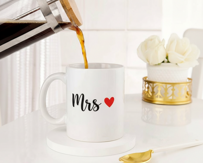 Personalized "Mrs." Heart & Name Ceramic Mug