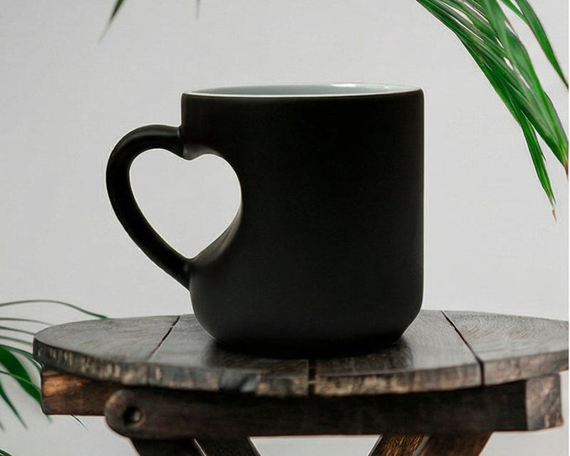 Matte Black Heart-Handle Sculptural Ceramic Mug