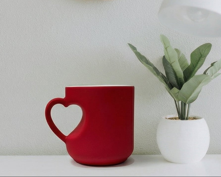 Matte Crimson Sculptural Heart-Handle Ceramic Mug