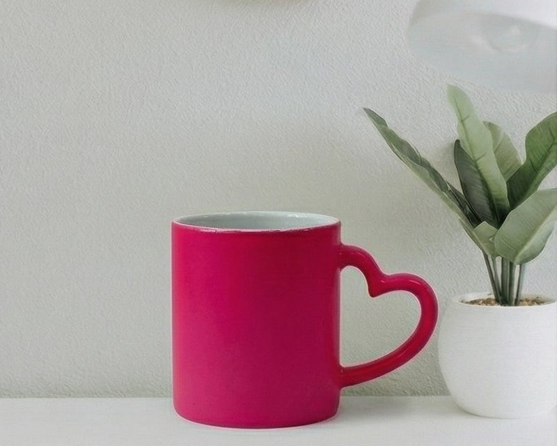 Heart-Handle Matte Magenta Ceramic Mug