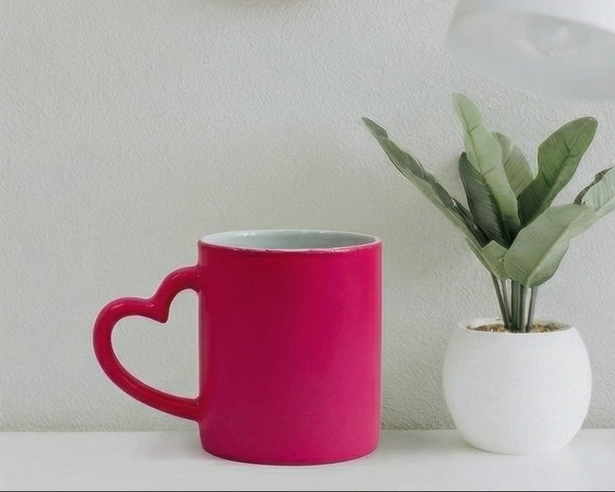 Heart-Handle Matte Magenta Ceramic Mug