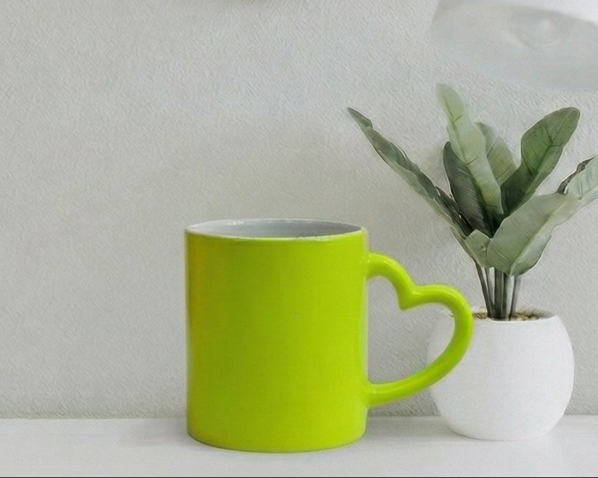 Heart-Handle Electric Lime Glossy Ceramic Mug