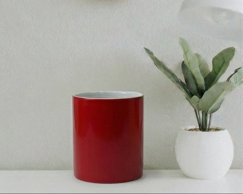 Heart-Handle Glossy Crimson Ceramic Mug