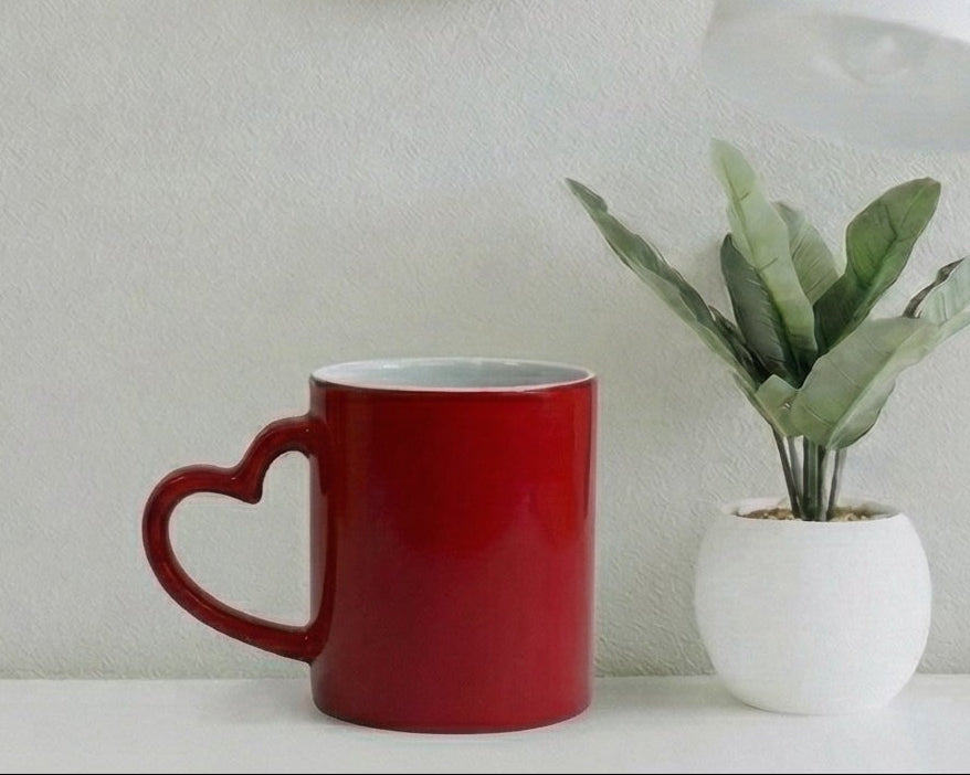 Heart-Handle Glossy Crimson Ceramic Mug