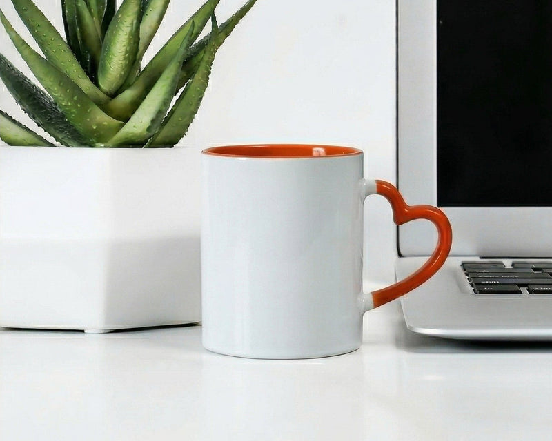 Heart-Handle Two-Tone Burnt Orange & White Ceramic Mug