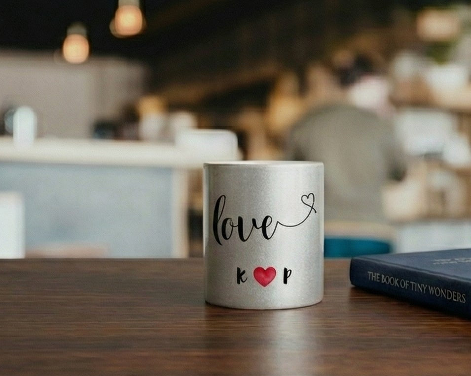 Personalized "Love Story" Silver Shimmer Couple's Mug