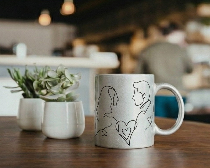 Personalized "Love Story" Silver Shimmer Couple's Mug