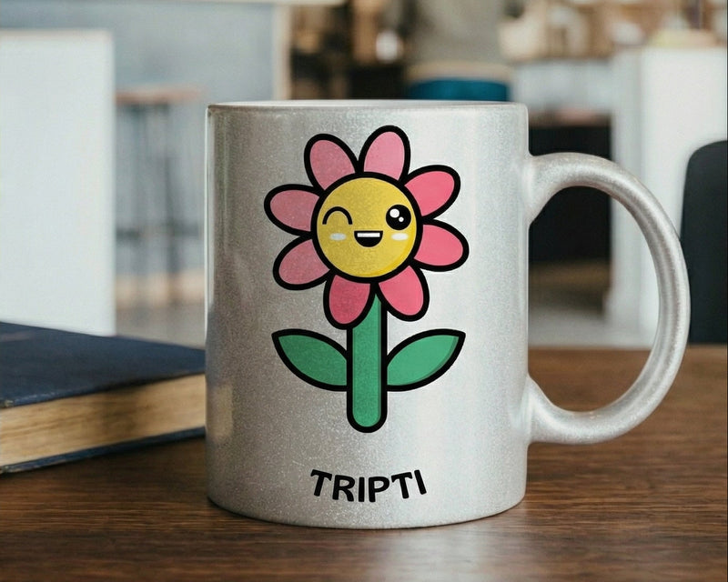 Personalized Kawaii Flower Silver Shimmer Magic Mug