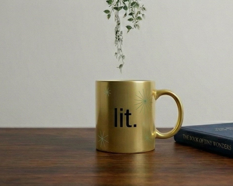 "lit." Satin Gold Starburst Ceramic Mug