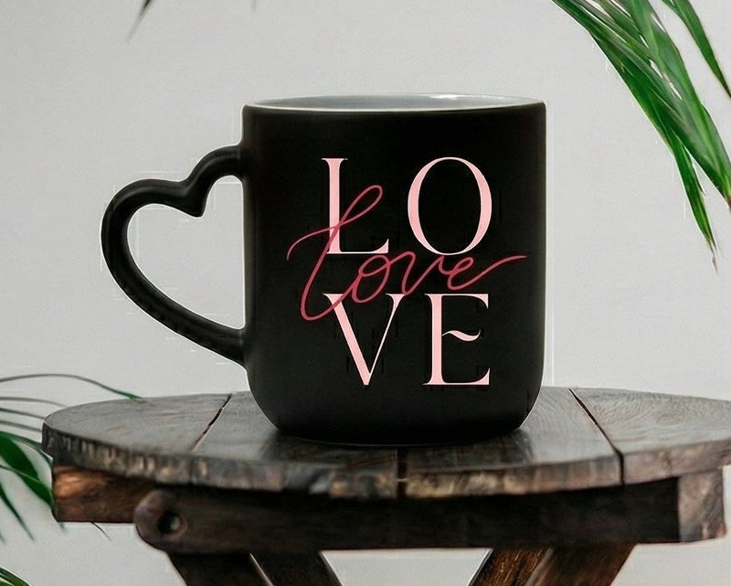 Personalized "Love" Monogram Heart-Handle Matte Magic Mug
