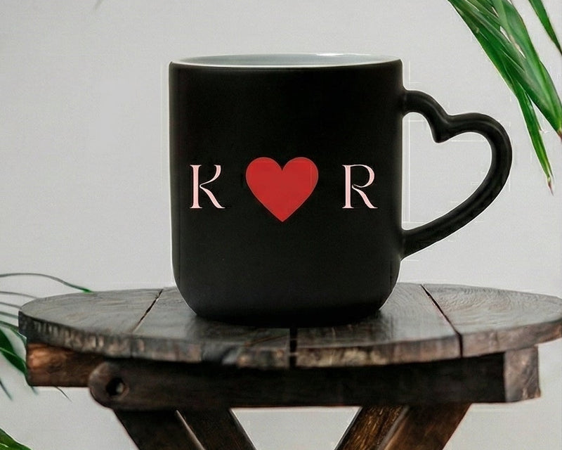 Personalized "Love" Monogram Heart-Handle Matte Magic Mug