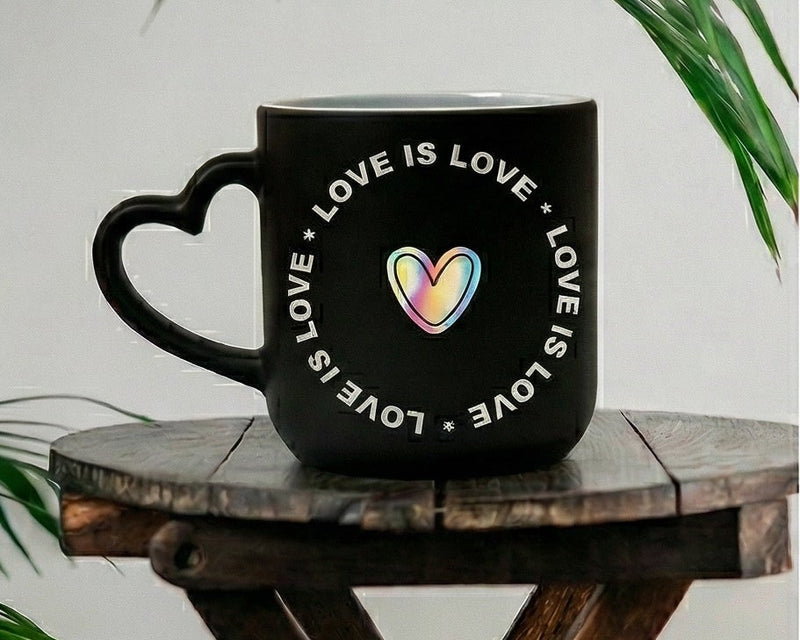 Personalized "Love is Love" Heart-Handle Matte Magic Mug