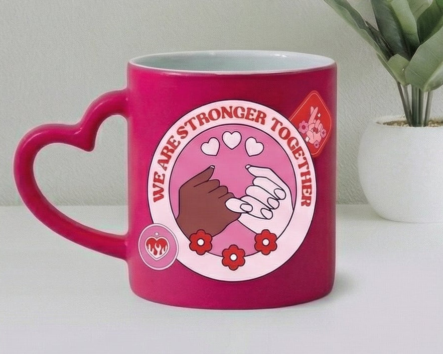 "Stronger Together" Girl Power Heart-Handle Magenta Mug