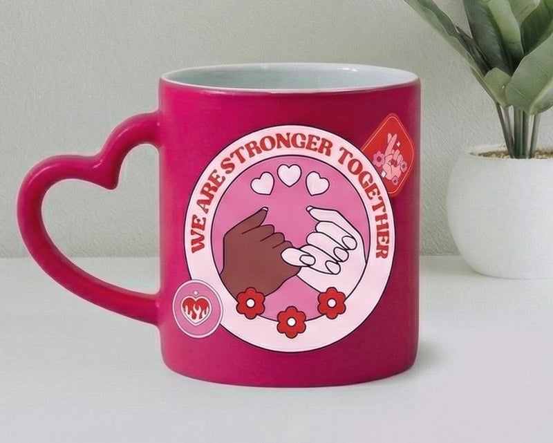 "Stronger Together" Girl Power Heart-Handle Magenta Mug