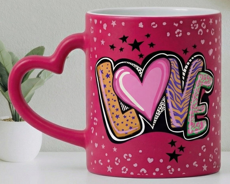 "Wild at Heart" Messy Bun & Love Magenta Heart-Handle Mug