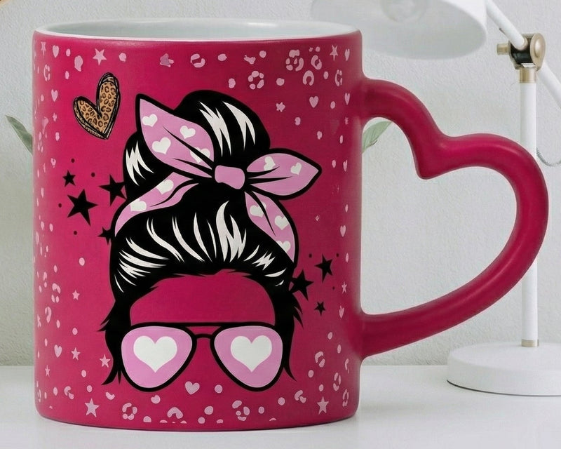 "Wild at Heart" Messy Bun & Love Magenta Heart-Handle Mug