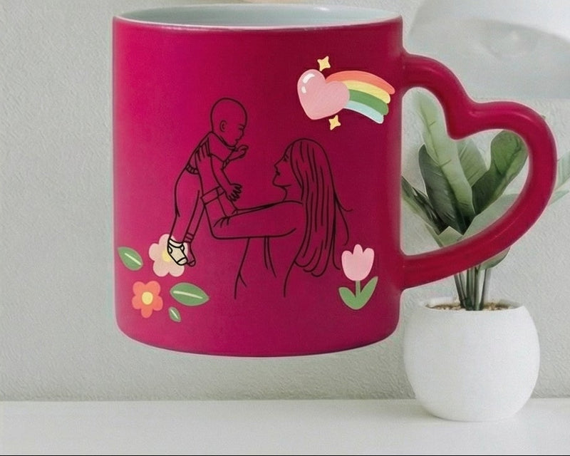 Personalized "A Mother's Love" Magenta Heart-Handle Photo Mug
