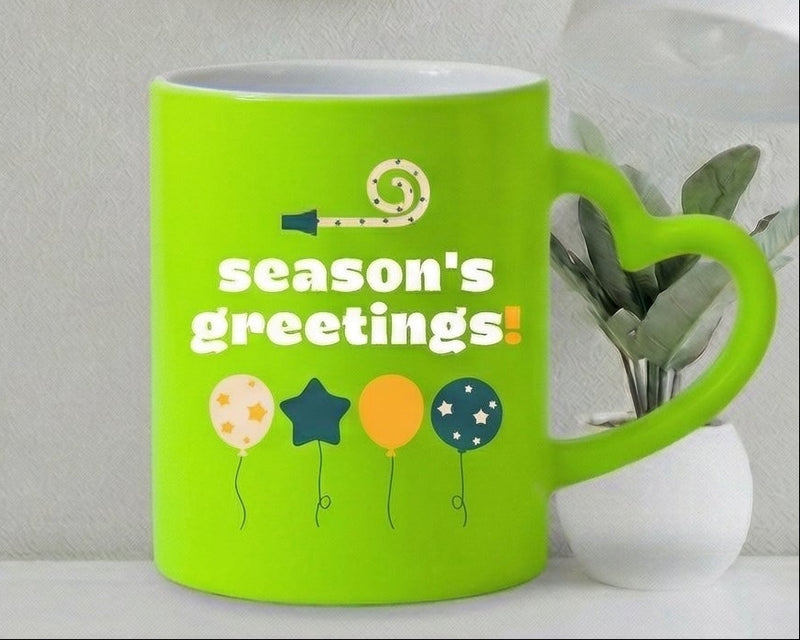 "Love & Light" Festive Neon Lime Heart-Handle Mug