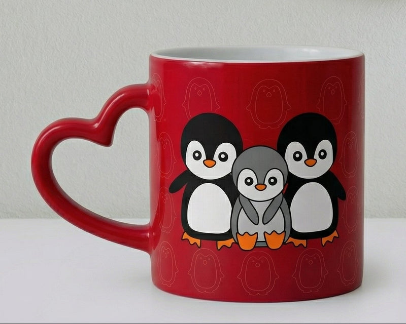 Personalized Penguin Family Crimson Heart-Handle Mug