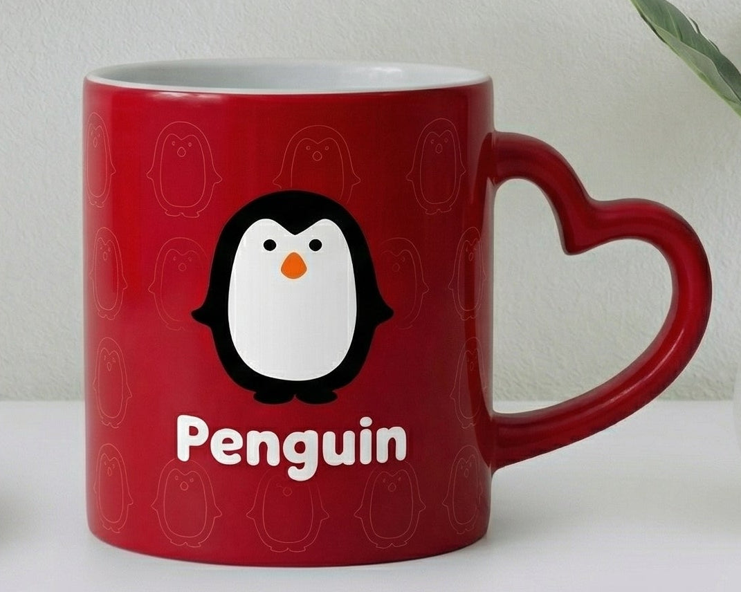 Personalized Penguin Family Crimson Heart-Handle Mug