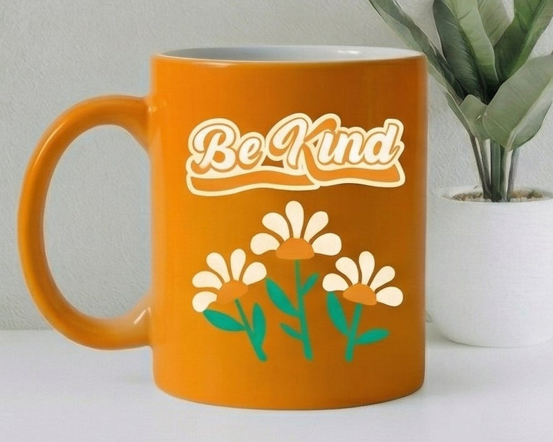 "Choose Kindness" Retro Marigold Floral Ceramic Mug