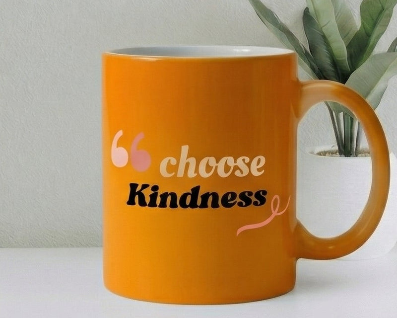 "Choose Kindness" Retro Marigold Floral Ceramic Mug