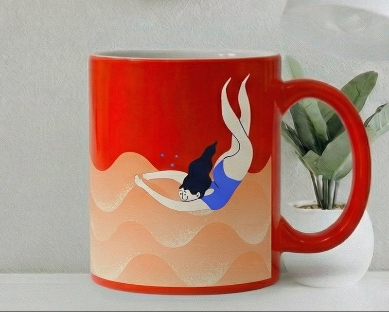 "Deep Dive" Artistic Swimmer Crimson Ceramic Mug