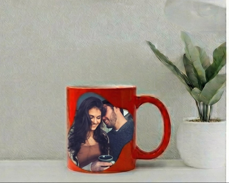Personalized "Good Day" Crimson Heart-Frame Couple's Mug