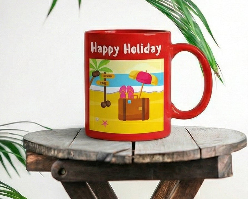 "Happy Holiday" Tropical Beach Escape Ceramic Mug