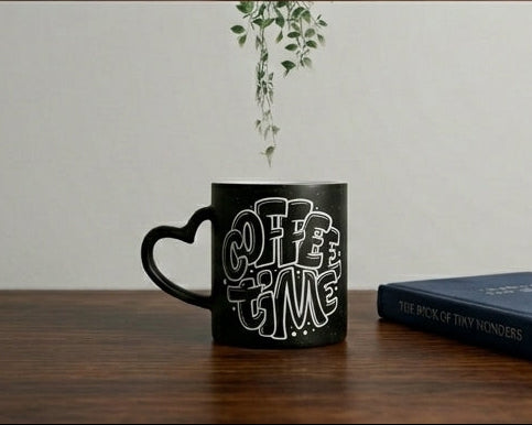 "Coffee Time" Heart-Handle Matte Quote Mug