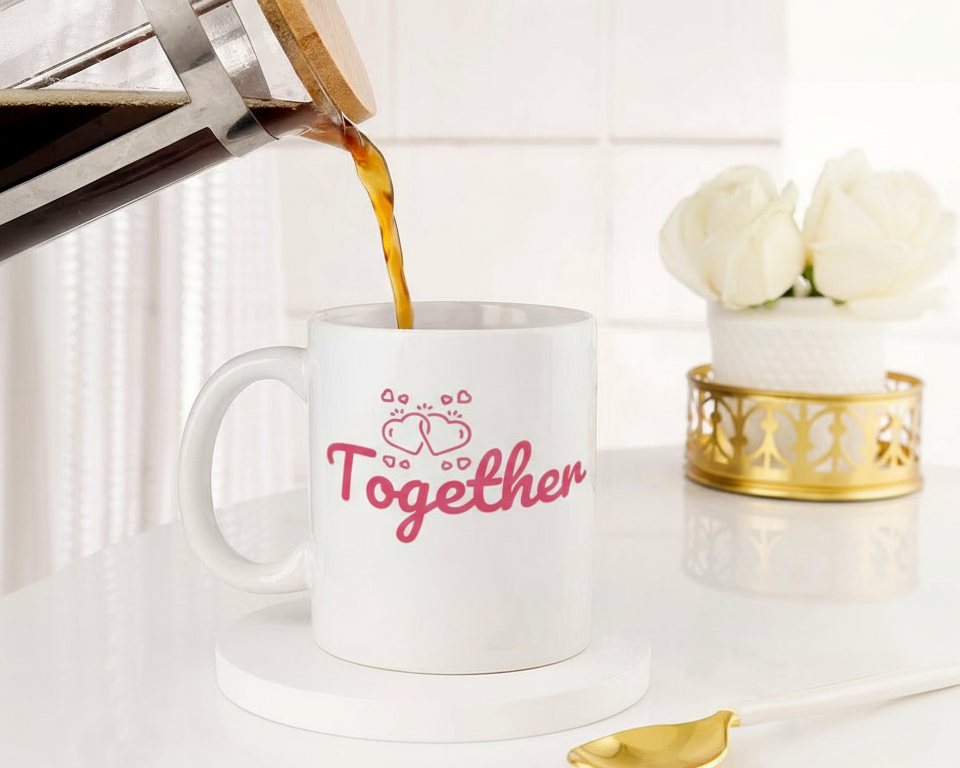 "Together Forever" Interlocking Hearts Ceramic Mug