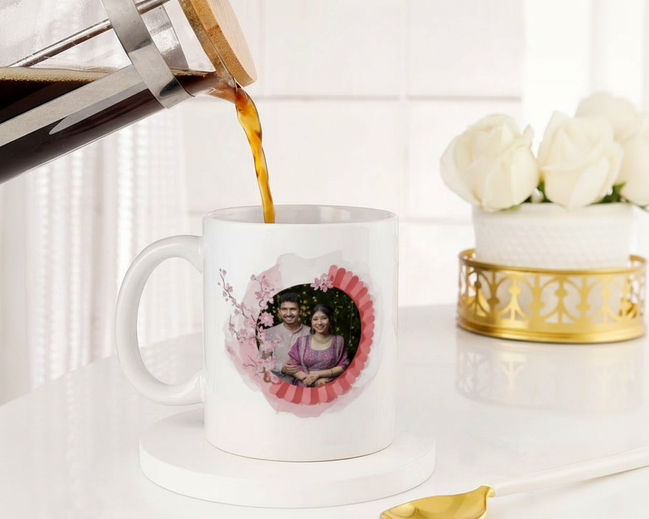 Personalized "Love You" Cherry Blossom Photo Ceramic Mug