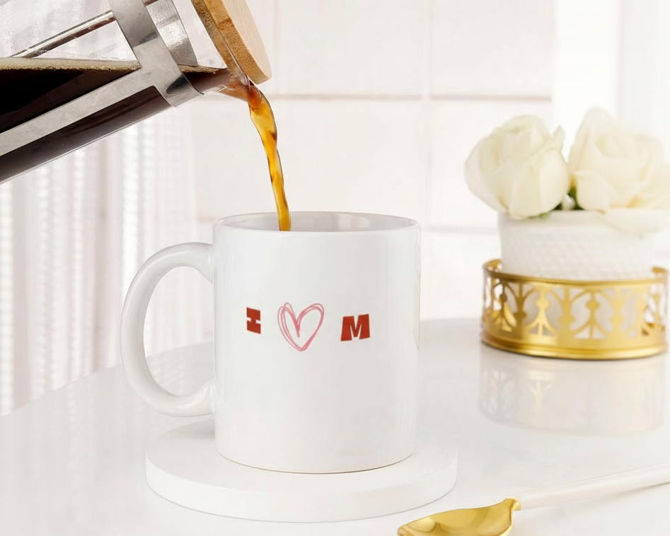 Personalized "Couple in Red" Illustration & Initials Ceramic Mug