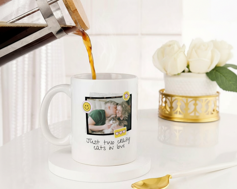 Personalized "Two Crazy Cats" Scrapbook Photo Ceramic Mug