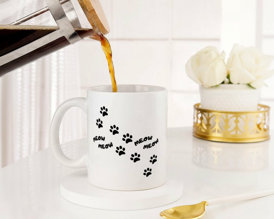 "Ask Me About My Cat" Peeking Feline Ceramic Mug