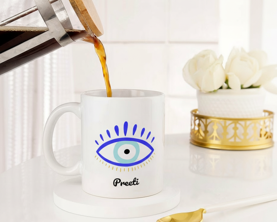 Personalized Evil Eye "Good Vibes" Custom Name Ceramic Mug