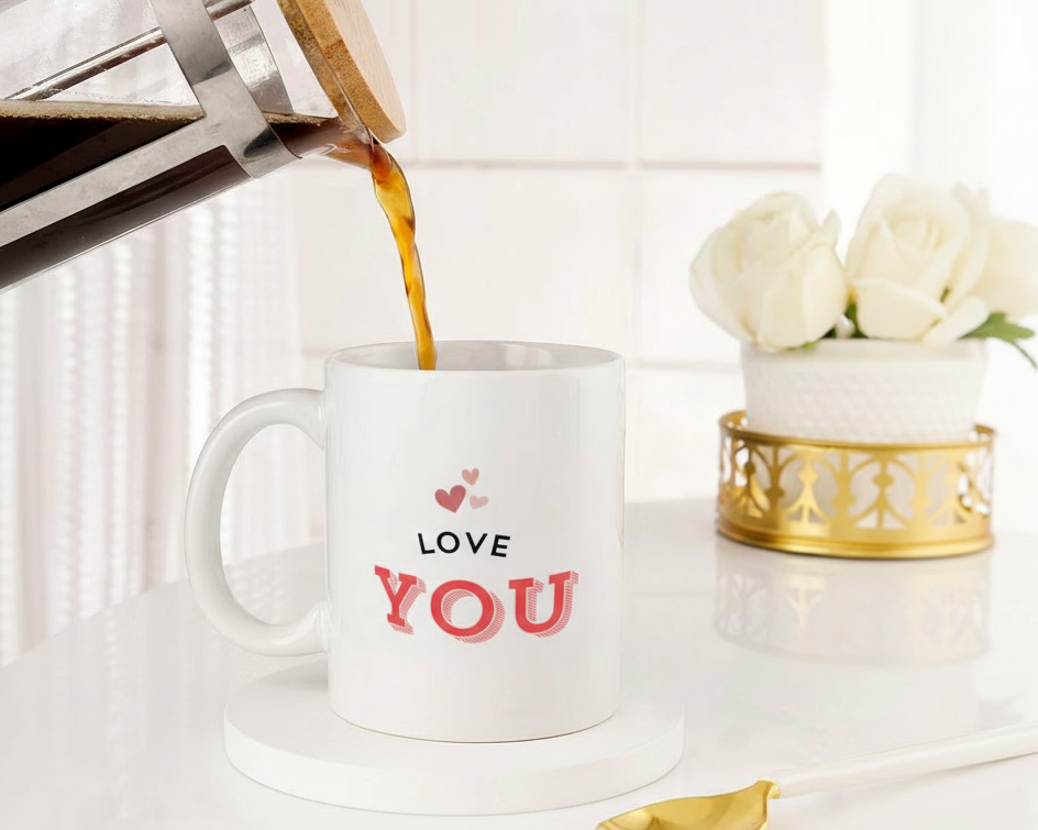 Personalized "Love You" Cherry Blossom Photo Ceramic Mug