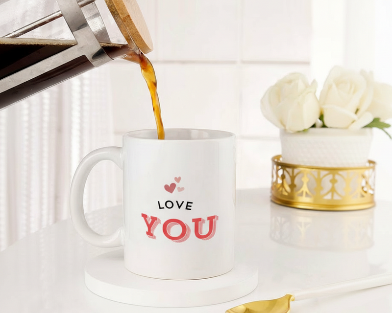 Personalized "Love You" Cherry Blossom Photo Ceramic Mug