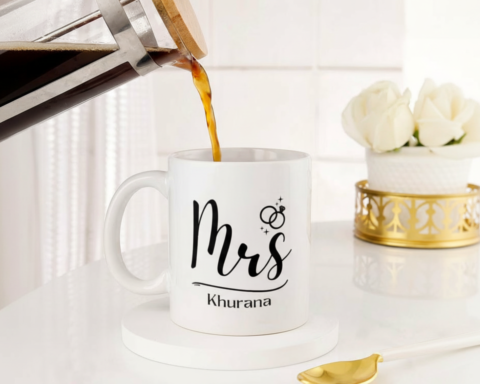 Personalized "Mrs." Custom Surname & Photo Wedding Ceramic Mug