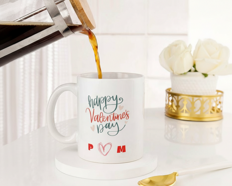 Personalized "Happy Valentine's Day" Couples Illustration Ceramic Mug