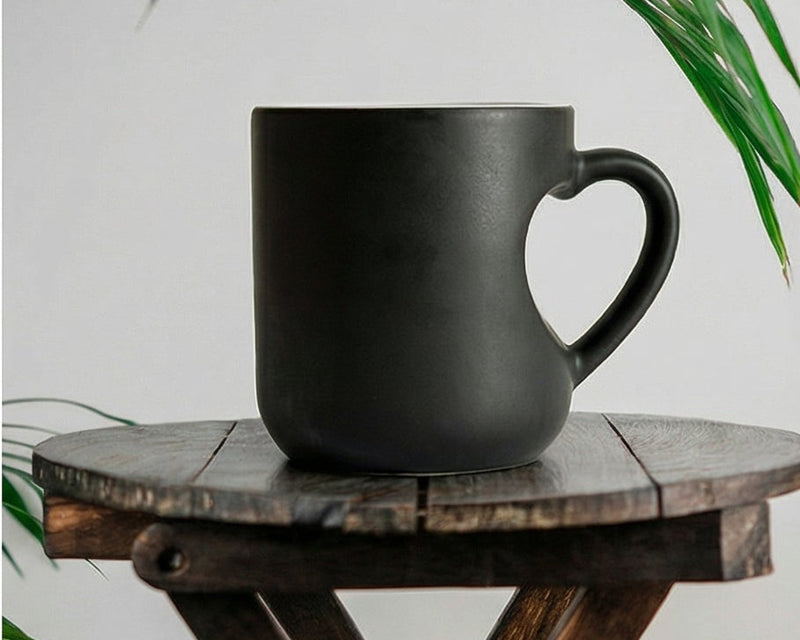 Matte Black Heart-Handle Sculptural Ceramic Mug