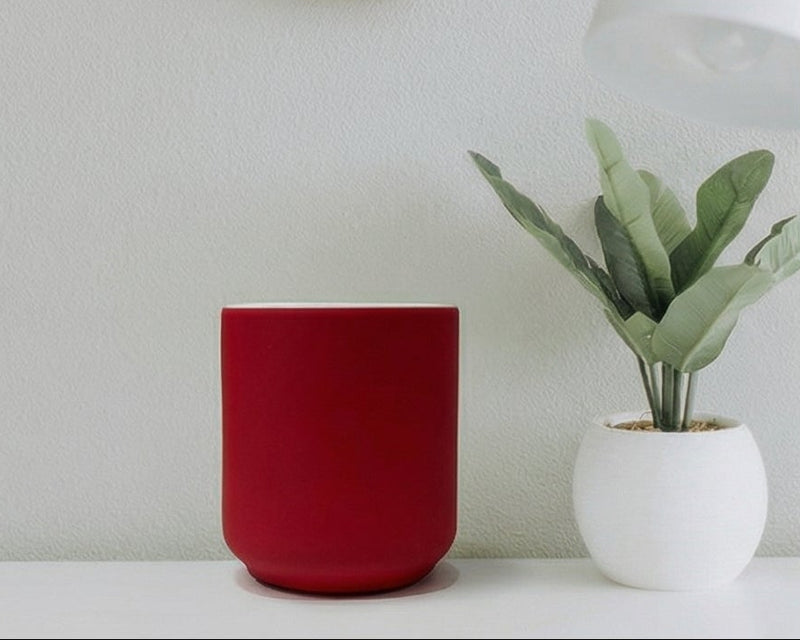 Matte Crimson Sculptural Heart-Handle Ceramic Mug