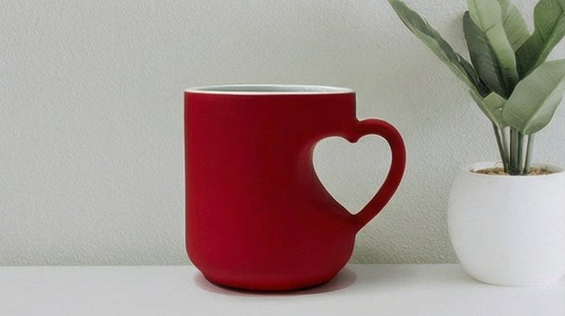 Matte Crimson Sculptural Heart-Handle Ceramic Mug