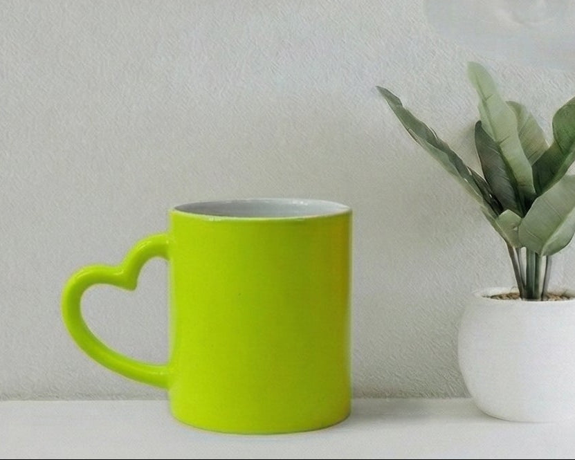 Heart-Handle Electric Lime Glossy Ceramic Mug